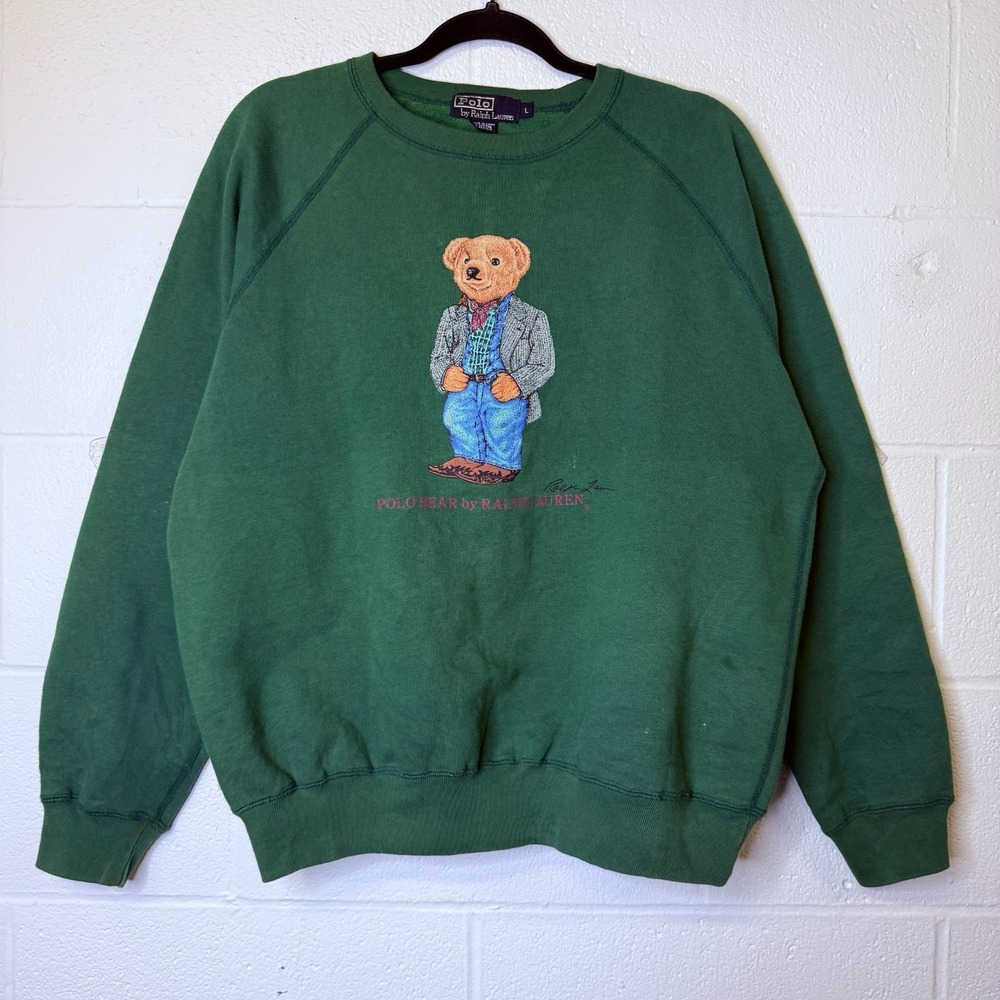 POLO RALPH LAUREN 90s Bear Vintage CrewNeck Pullover Sweatshirt Green Men's L